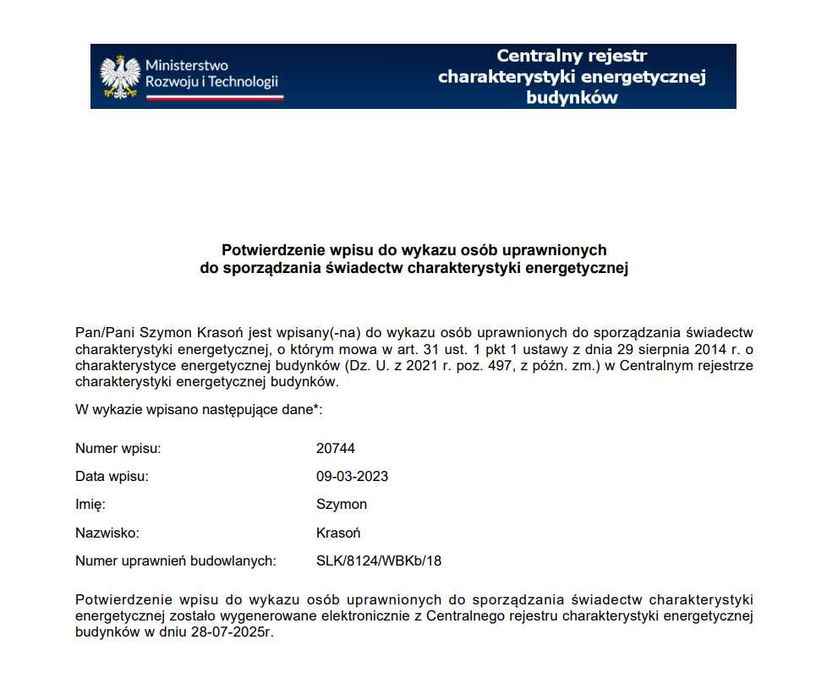 Świadectwo / Certyfikat Charakterystyki Energetycznej w 24h