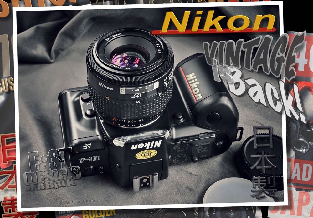 Vintage aparat fotograficzny NIKON z obiektywem.