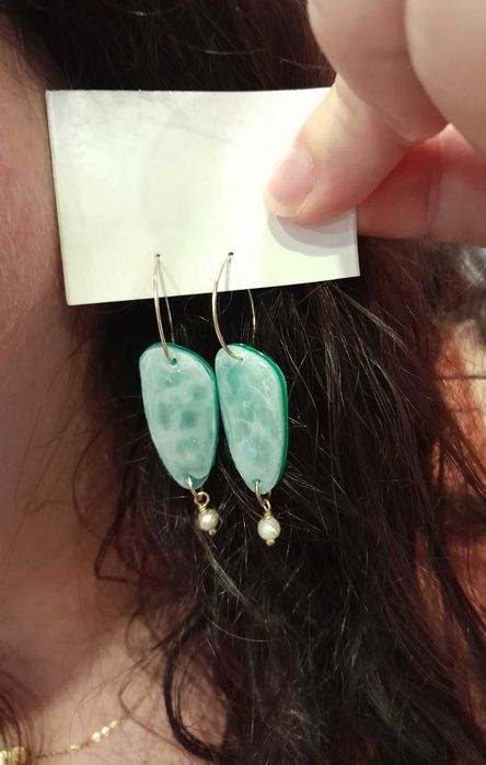 Naszyjnik z kamienia naturalnego Larimar, perły.