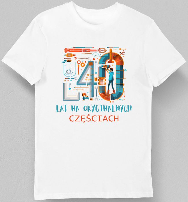 Koszulka męska 40 lat na oryginalnych częściach biała 3XL