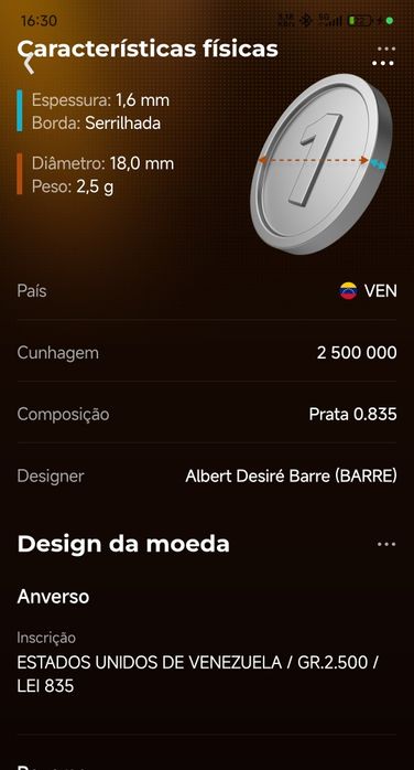 Moeda em prata Venezuela