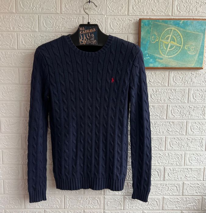 Светр Polo Ralph Lauren вʼязаний в косу рS свитшот темно синій