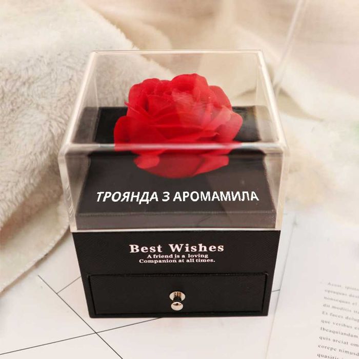 Футляр-коробочка для підвіски-кулона + арома-квіти троянди в шкатулці