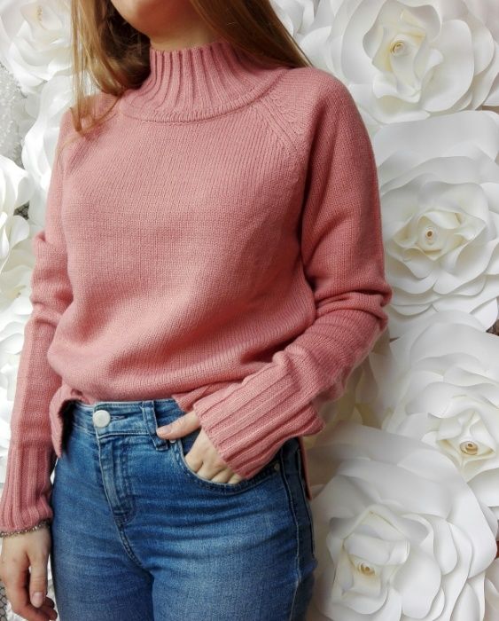 Sweter golf nowy next pudrowy róż akryl wełna