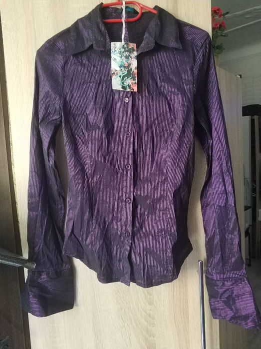 Koszula Damska długi rękaw Fioletowa czarna bluzka
