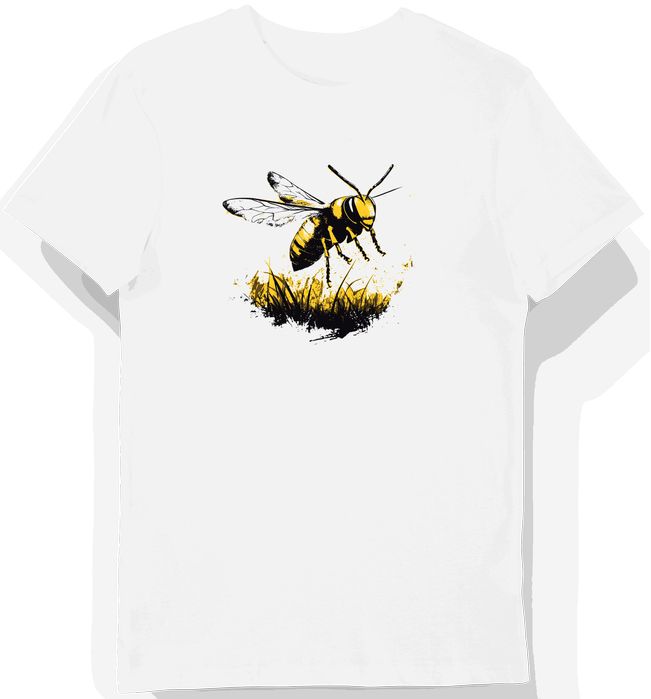 Koszulka męska biała z motywem żółto-czarnej osy w locie M