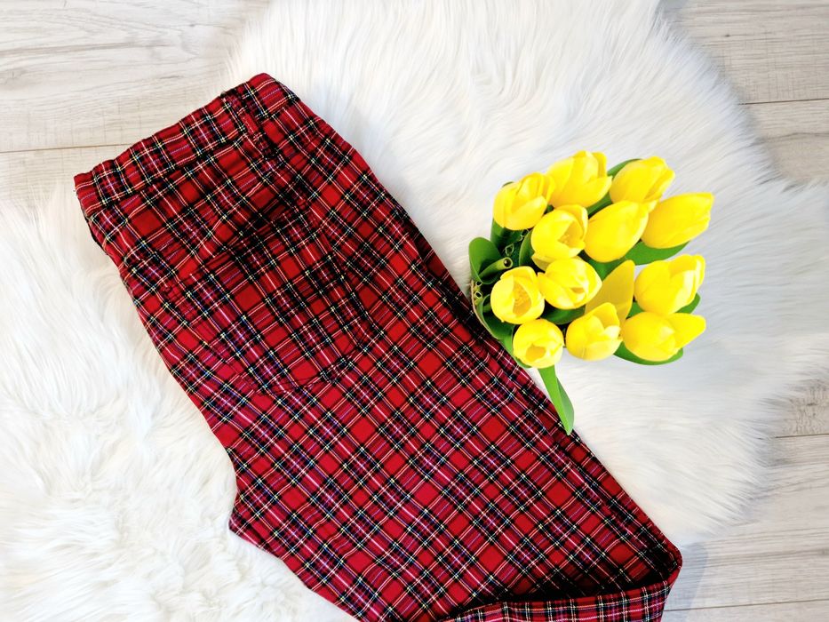 NOWE SPODNIE W SZKOCKĄ KRATĘ kratkę jeansy rurki slim wide legs ciążow