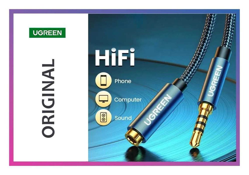 Кабель подовжувач AUX Jack 3.5 на Jack 3.5 UGREEN шнур удлинитель аукс