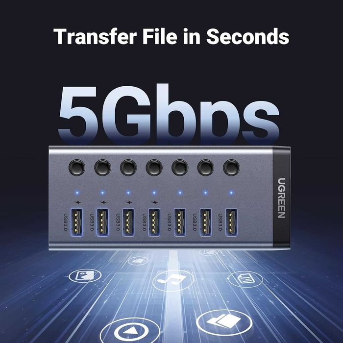 USB-хаб для USB-A USB 3.0 7 портов UGREEN для ноутбука с доп. питанием
