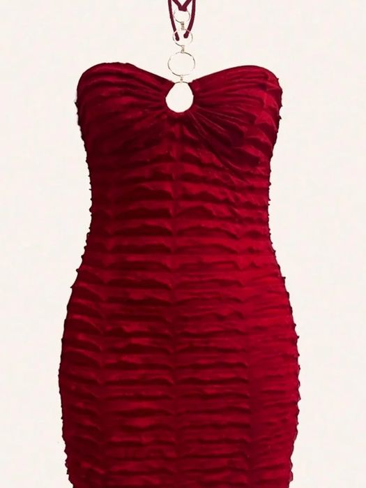 Sukienka bodycon czerwona mini glamour wiązana na szyi SHEIN L 40