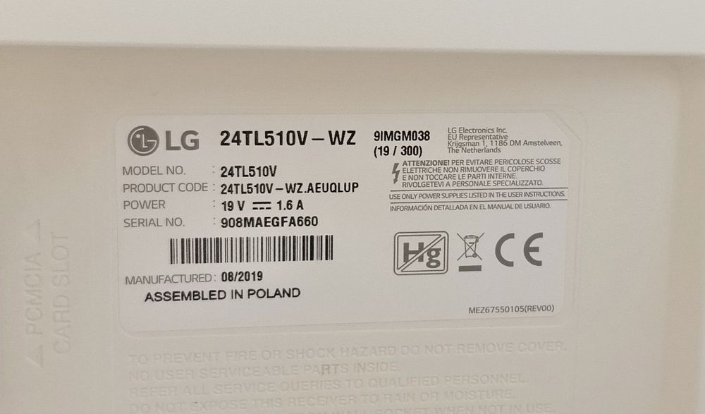 TV/MONITOR_LG_LED_24TL510V-WZ_Écran: 24" (HD)
Diagonal 61 cm_Transformador: 19V_Cor Branca