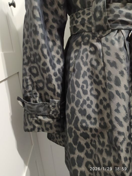 Płaszcz w panterkę krótki taliowany trencz wiosenny Miss Selfridge 10