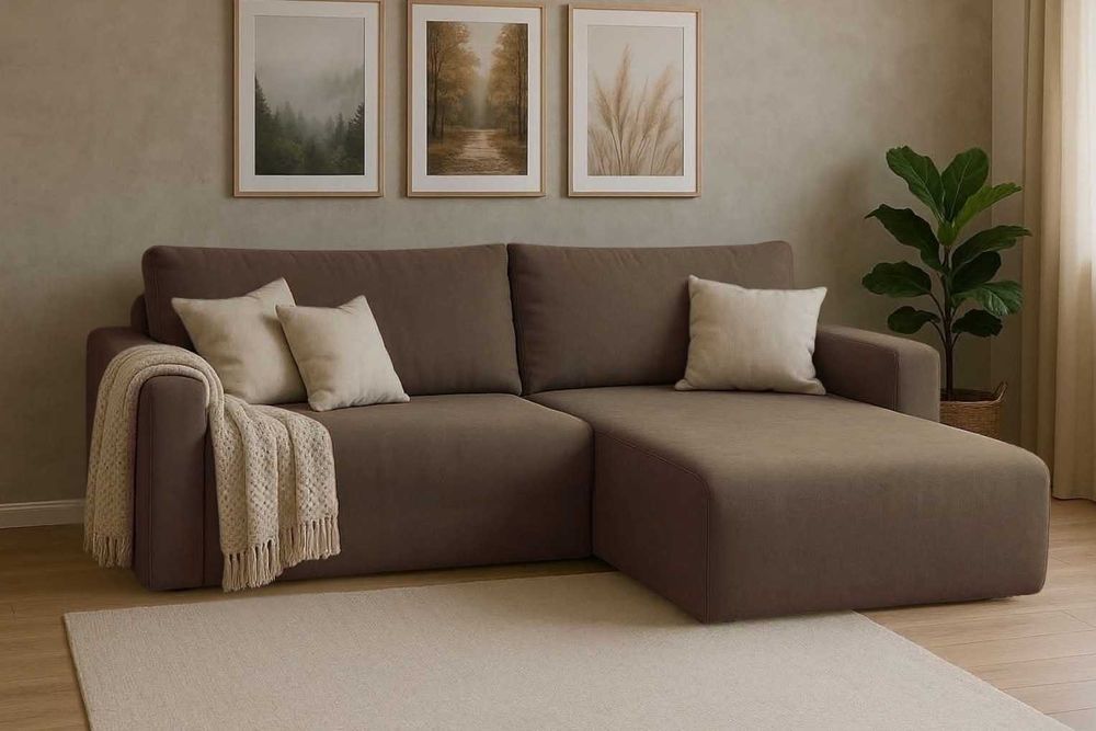 Narożnik Bergamo. Rogówka. Sprężyny bonell, pojemnik, automat, welur