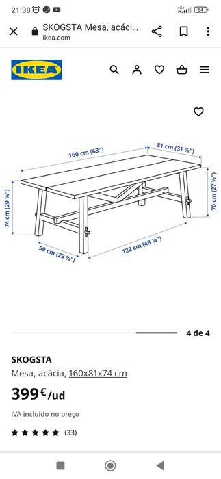 Mesa do IKEA modelo skogsta