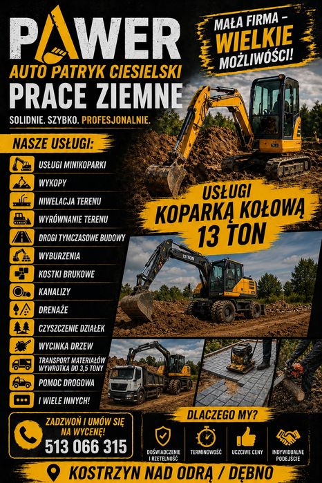 Roboty ziemne/ minikoparka /koparka kołowa 13t