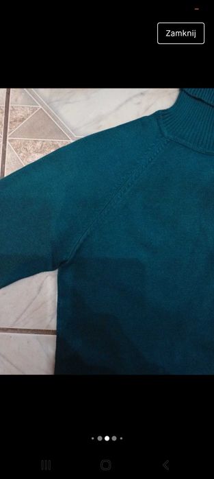 Golf, sweterek, klasyczny, ciemny turkusowy/morski, roz S