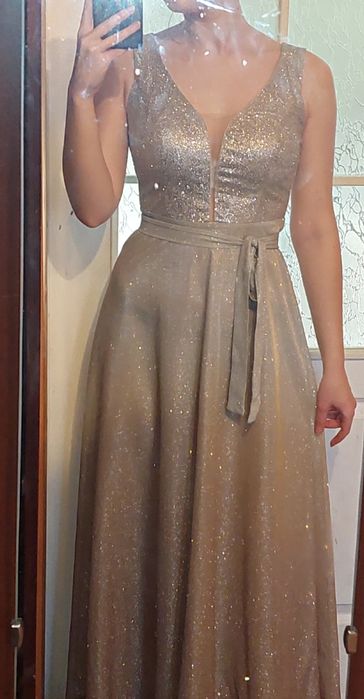 Випускне плаття довге, срібно золотисте