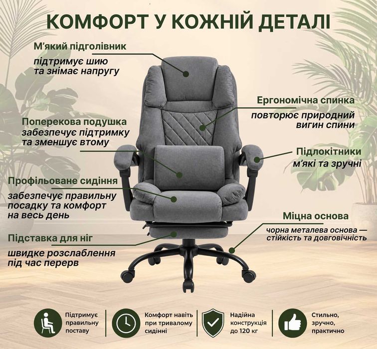 Офісне крісло ортопедичне Компютерне крісло керівника нове, зручне, тканина | Офисное кресло компьютерное Кресло руководителя эргономичное удобное