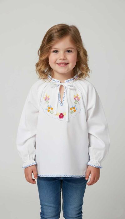 Blusa de criança c/ bordado de Viana feito à mão