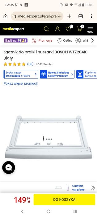 Łącznik do pralki i suszarki BOSCH WTZ20410 Biały