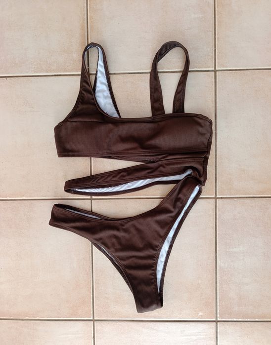 Strój Jednoczęściowy Kostium Kąpielowy Monokini Brązowy