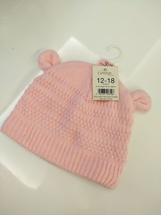 Jesienno zimowa rozowa czapeczka z uszkami 80-86