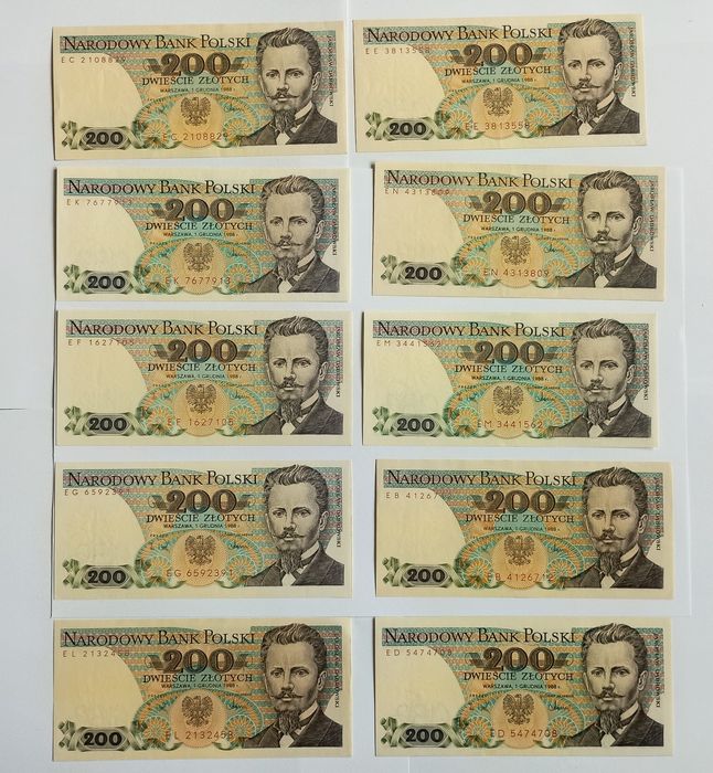 200 zł 1988 PRL kolekcjonerskie banknoty UNC stare banknoty NBP”