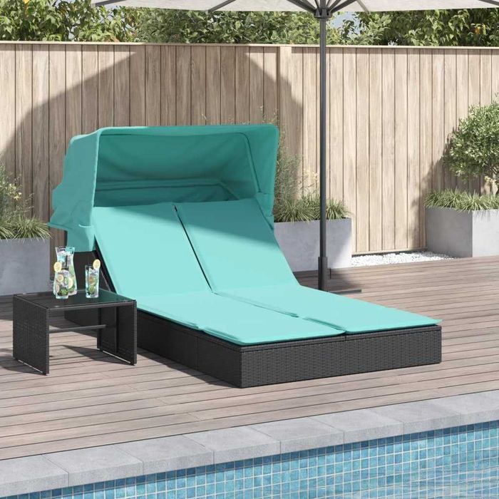 Cama de jardim dupla em rattan PE com toldo retrátil