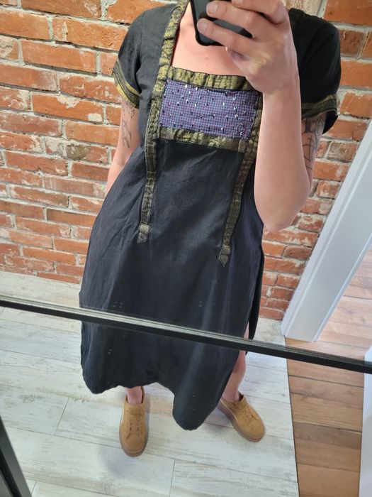 Długa czarna koszula boho handmade