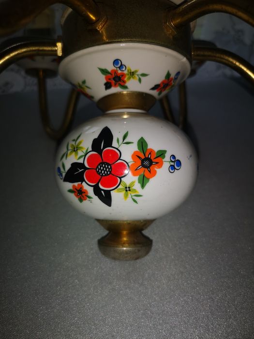 Żyrandol vintage, ceramiczny, ręcznie malowany, PRL