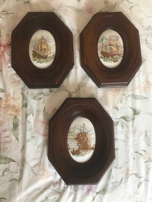3 Quadros de barcos com moldura