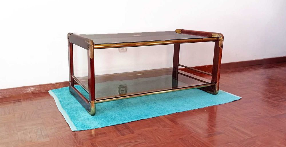 Mesa Centro 2 Prateleiras Vidro Fumado Vintage