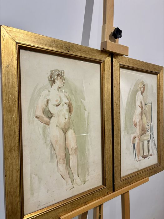 Cudowna Para Aktów Obrazów aukcyjnych Akwarela Nikolai Bortnikov 1958