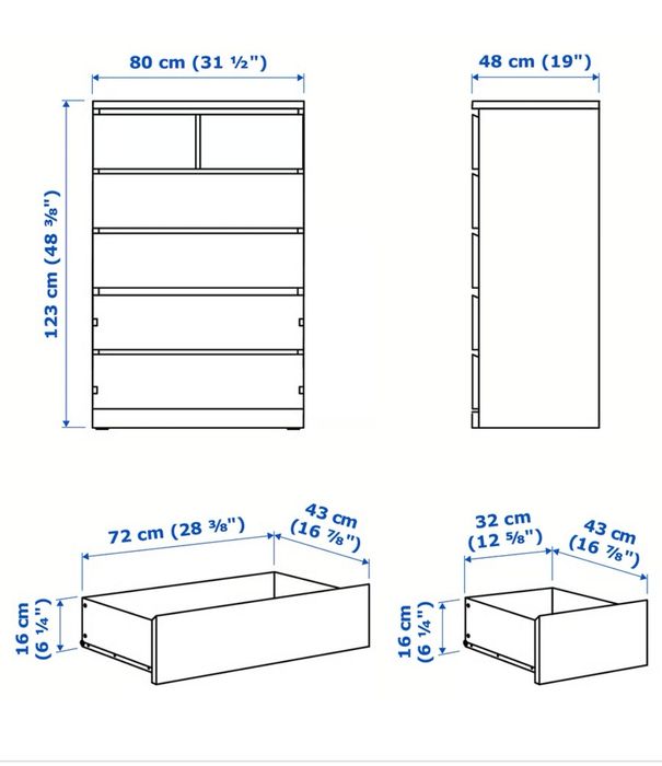 Malm Ikea komoda 6 szuflad