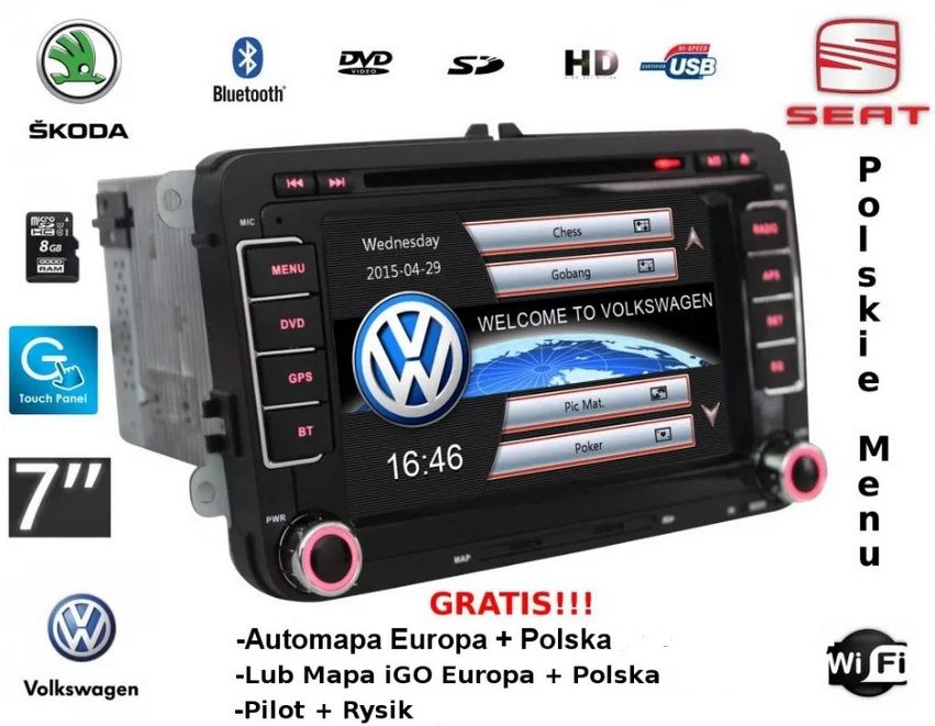 Radio Nawigacja GPS 7' BT VW Passat B6 B7 CC Touran Golf 5