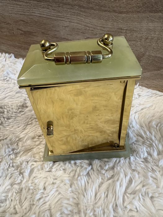 zegar kominkowy z mosiądzu i zielonego kamienia