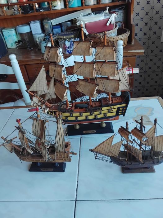 3 Navios em miniatura para decoração