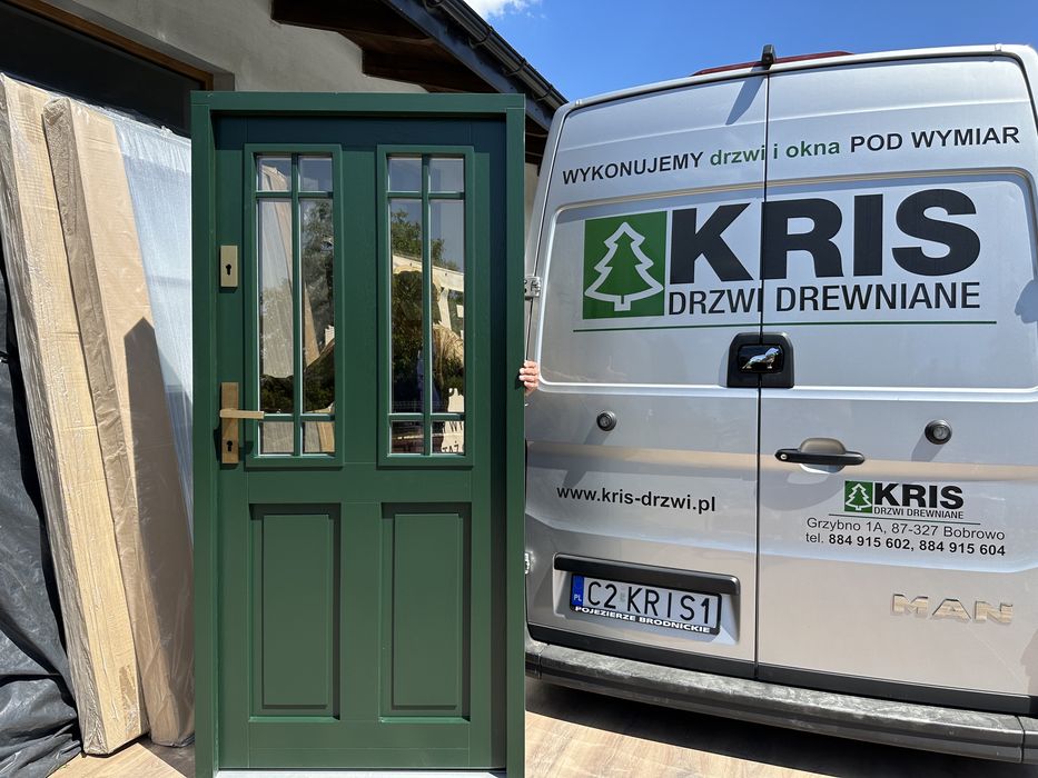 Drzwi zewnętrzne drewniane Angielskie zielone MONTAŻ  Cała Polska