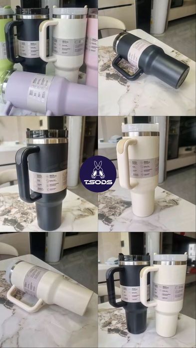 Термокружка под Stanley Quencher 40oz 30оз Стэнли кружка с трубочкой термокружка с ручкой и трубочкой Стенли стиль 1,2 л белая черная 0,9 л розовая