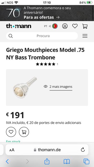 Bocal de Trombone Baixo Griego 0.75