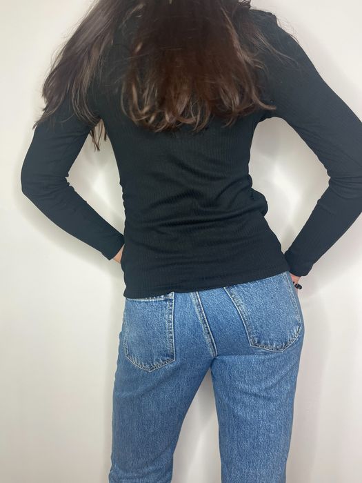 Czarna bawełniana ciążowa bluzka z długim rękawem