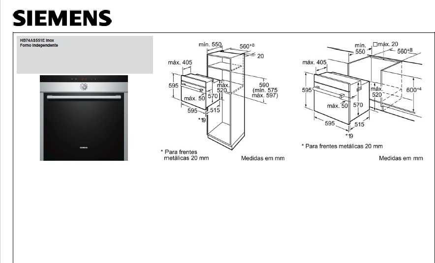 Forno Siemens Inox de encastre HB74AS551E Pirolítico Multifunções