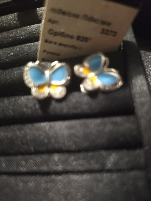 Срібні сережки-гвіздочкі,з патріотичною атрибутикою.