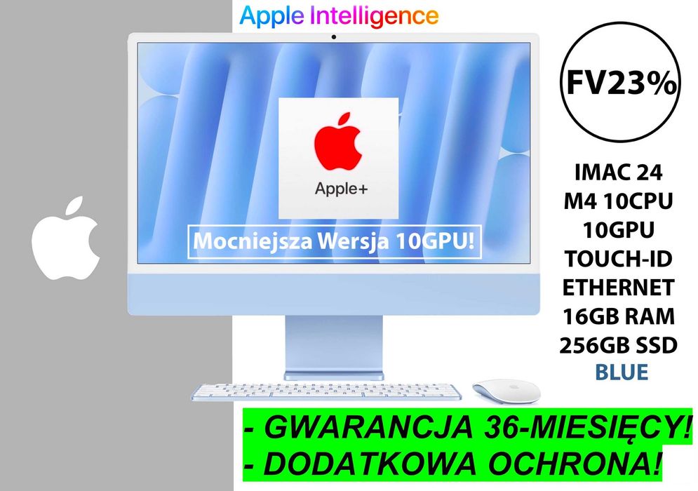 NOWY Apple iMac 24 M4 MOCNIEJSZY! 10CPU 16GB RAM 256GB Blue Raty-0% GW-3LATA! FV23%