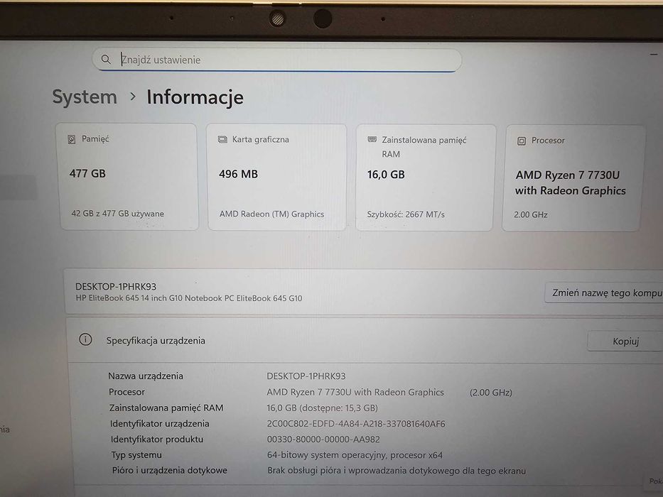 LAPTOP HP ELITEBOOK 645 G10/Ryzen 7 7730/16GB/512GB/Bioskom Gwarancja