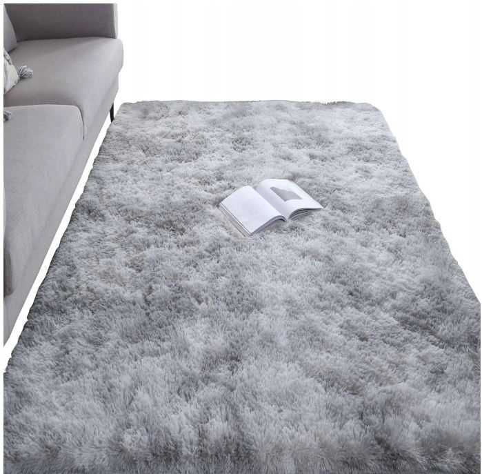 Dywan miękki puszysty Shaggy długi włos 170/120 cm srebrny szary