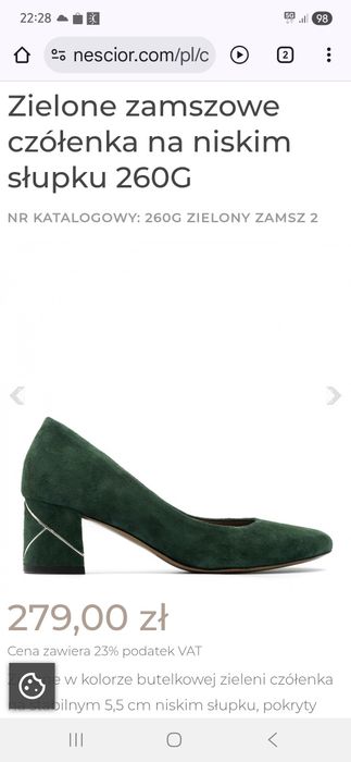 Czółenka Neścior, zielone, 37, skóra