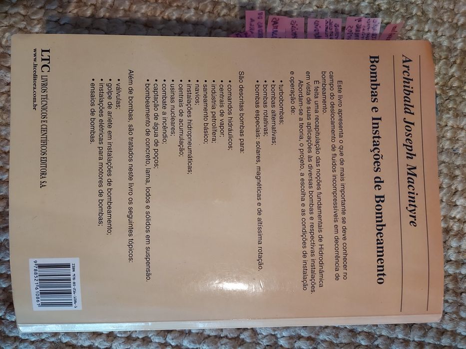 Livro técnico " Bombas e instalações de bombeamento"  de Archibald .
