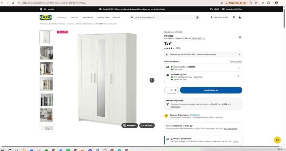 Armario  Closet  ikea brimnes con espejo 3 puertas  OFERTA