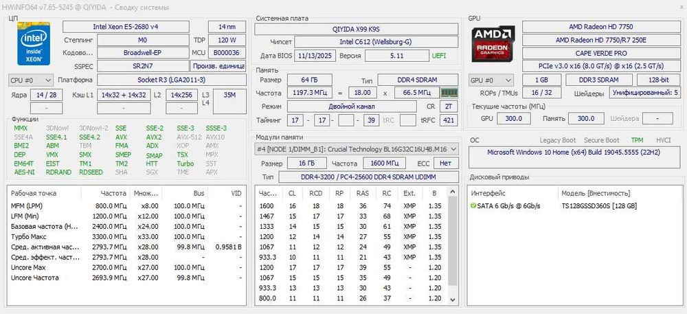 Материнская плата QIYIDA X99-K9S +  модуль TPM 2.0 в комплекте